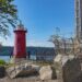 Il piccolo faro rosso (Little Red Lighthouse) ai piedi del George Washington Bridge, sull'Hudson, a New York